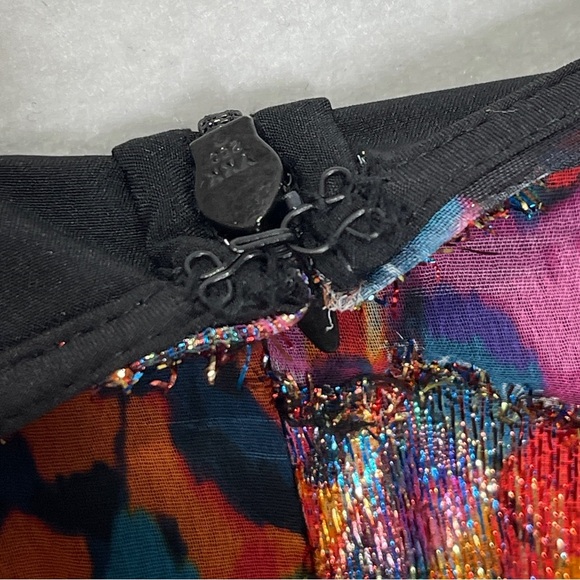 Vince Camuto Metallic Paisley-Print Lace-Trim Dress Shimmery Size 14 - Picture 15 of 16